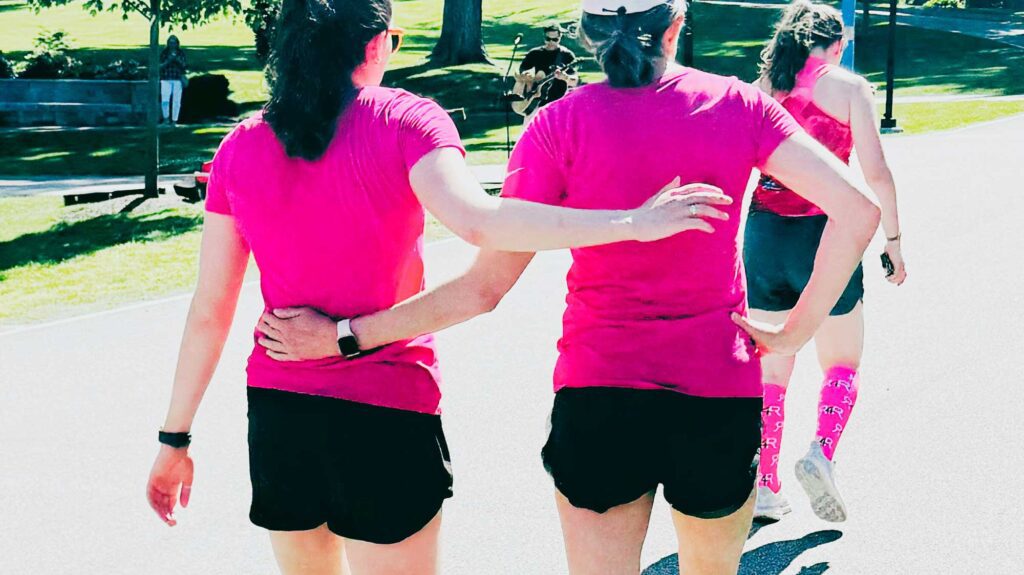 Boston Marathon women running together