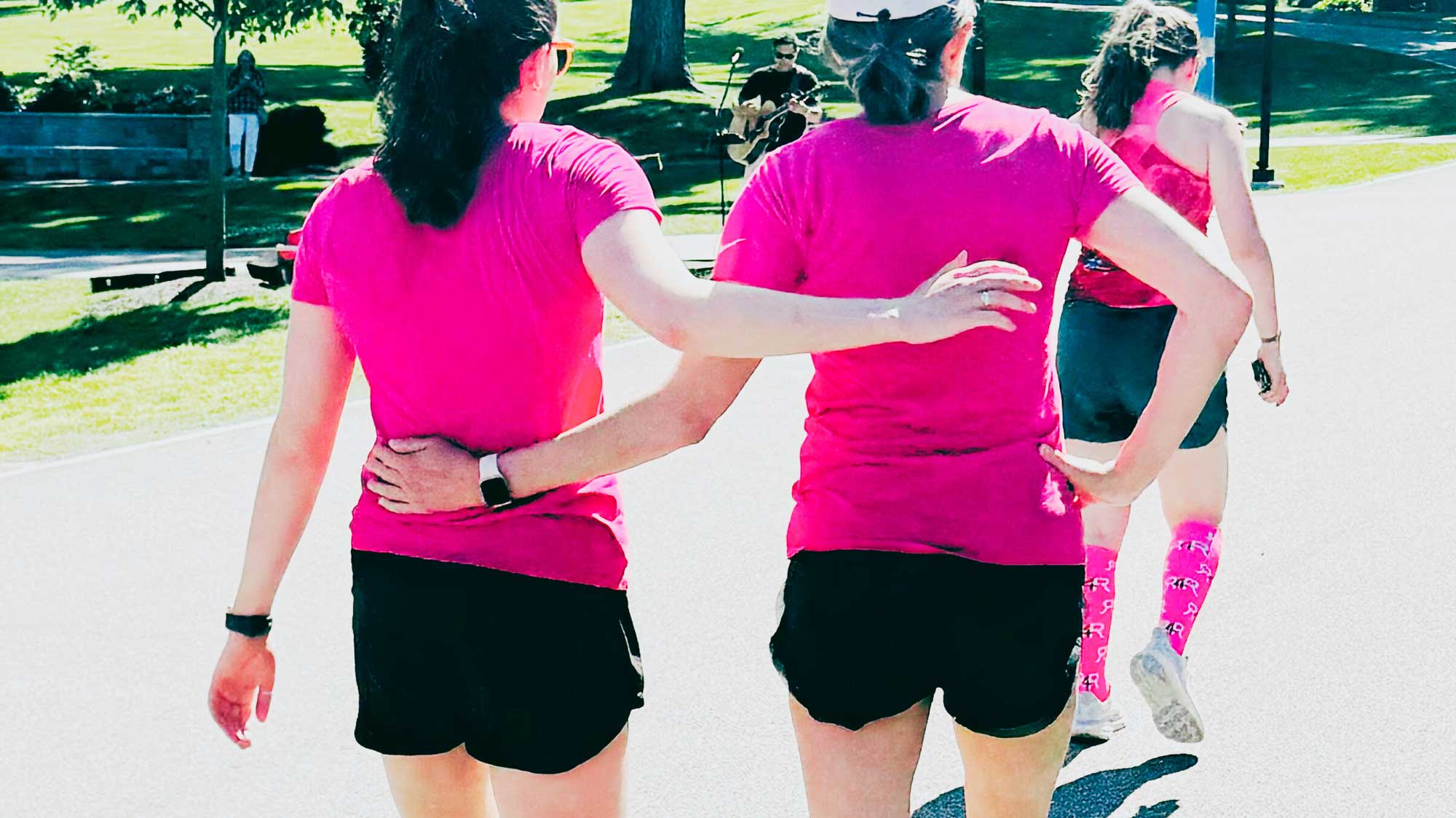 Boston Marathon women running together